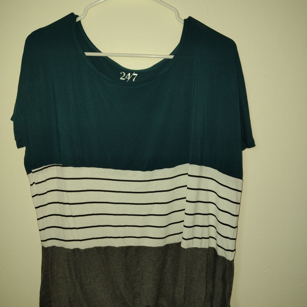 Striped Teal and Gray Women's Top